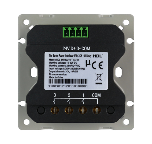 [HDL-MPR0310/TILE.48] Tile Series Power Interface EU-With 3CH 10A Relay,  (Buspro)