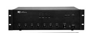 350W RMS Mixer Amplifier, 4 mic, 4 aux, 100V/70V and 4ohms, AC 230V and DC 24V