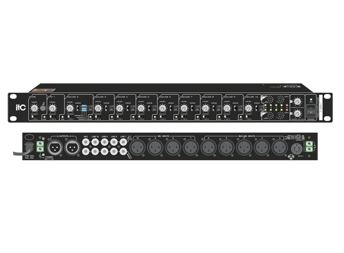 2 Channel Mixer, 10 mic, 4 aux, 2 XLR line outputs, AC 230V and DC 24V
